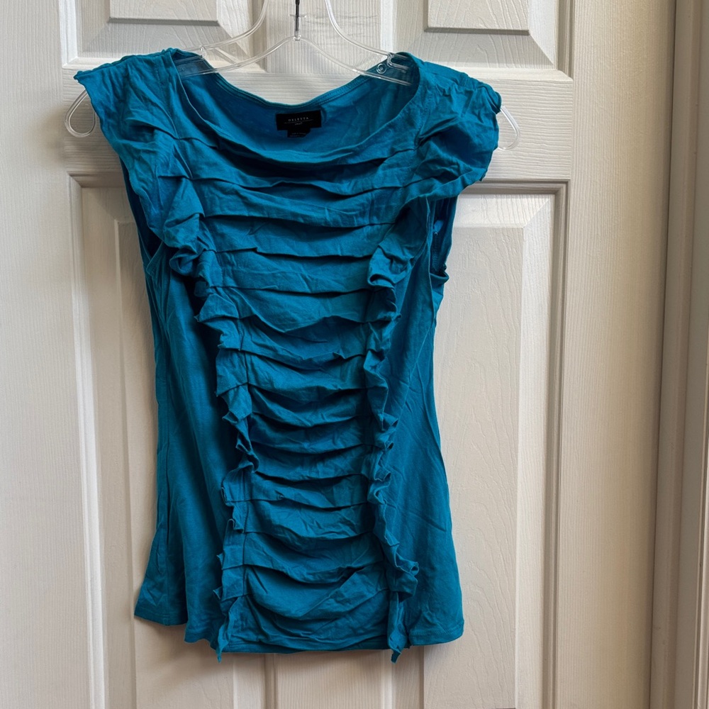 Deletta Blue Ruffle Blouse